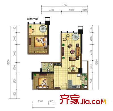 南湖半島一期1號(hào)樓標(biāo)準(zhǔn)層c1-1型戶型（售罄） 1室1廳1衛(wèi)1廚