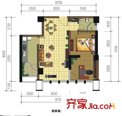 南湖半島一期1號(hào)樓標(biāo)準(zhǔn)層c8型戶型（售罄） 1室2廳1衛(wèi)