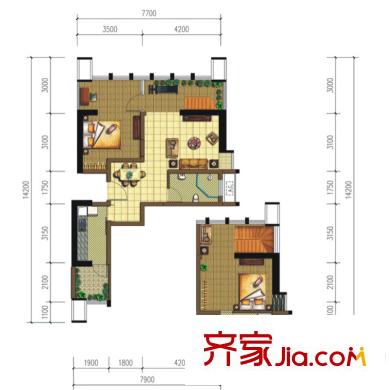 南湖半島一期1號(hào)樓標(biāo)準(zhǔn)層c9-2型戶型（售罄） 1室2廳1衛(wèi)