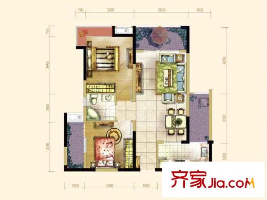大成郡一期12號(hào)樓標(biāo)準(zhǔn)層B1戶型 2室2廳1衛(wèi)1廚