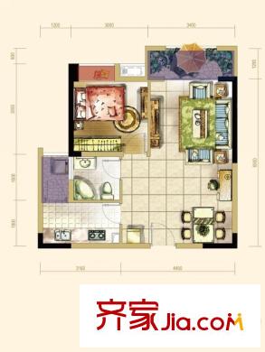 大成郡一期13號(hào)樓標(biāo)準(zhǔn)層D2戶型 1室2廳1衛(wèi)1廚