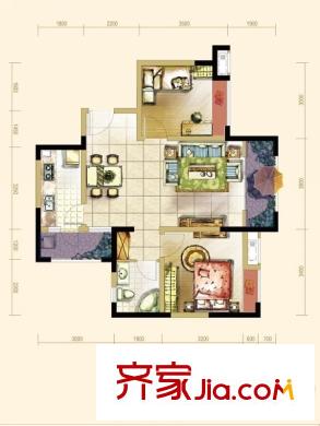 大成郡一期12號(hào)樓標(biāo)準(zhǔn)層E1戶型 2室2廳1衛(wèi)1廚
