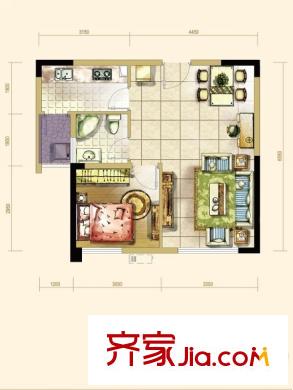 大成郡一期13號(hào)樓標(biāo)準(zhǔn)層D2戶型 1室2廳1衛(wèi)1廚