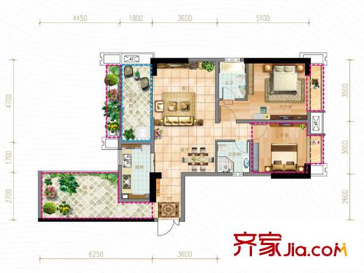 香月湖一期10號(hào)樓奇數(shù)層c1戶型 2室2廳2衛(wèi)1廚