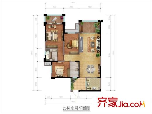 南湖國際中心1、2、6棟標(biāo)準(zhǔn)層C5戶型 3室2廳2衛(wèi)1廚
