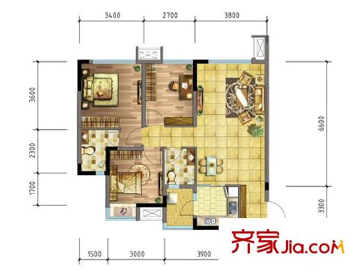 交大歸谷楠岸一期3號(hào)樓標(biāo)準(zhǔn)層C戶型 3室2廳2衛(wèi)1廚