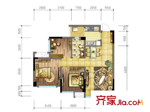 交大歸谷楠岸一期3號(hào)樓標(biāo)準(zhǔn)層A1戶型 3室2廳1衛(wèi)1廚