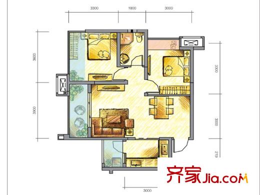 金壕雅庭1期3棟標(biāo)準(zhǔn)層C4'戶型 2室2廳1衛(wèi)1廚