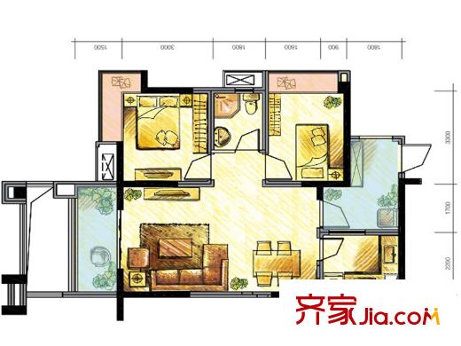 金壕雅庭1期4棟標(biāo)準(zhǔn)層D1'戶型（售罄） 2室2廳1衛(wèi)1廚