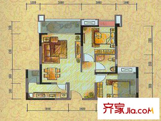 金壕雅庭1期1棟標(biāo)準(zhǔn)層A3戶型（售罄） 2室2廳1衛(wèi)1廚