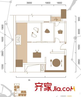 一品CG一期1號(hào)樓標(biāo)準(zhǔn)層B1戶(hù)型 2室2廳1衛(wèi)1廚