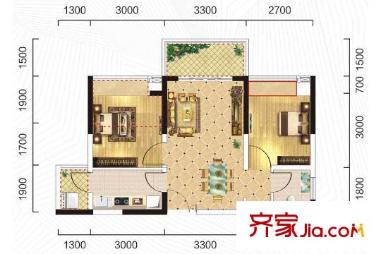 一品CG一期3號(hào)樓標(biāo)準(zhǔn)層A5戶(hù)型 2室2廳1衛(wèi)1廚