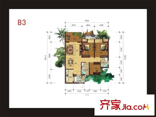 四季金悅一期5號樓標(biāo)準(zhǔn)層B3戶型 2室2廳2衛(wèi)1廚