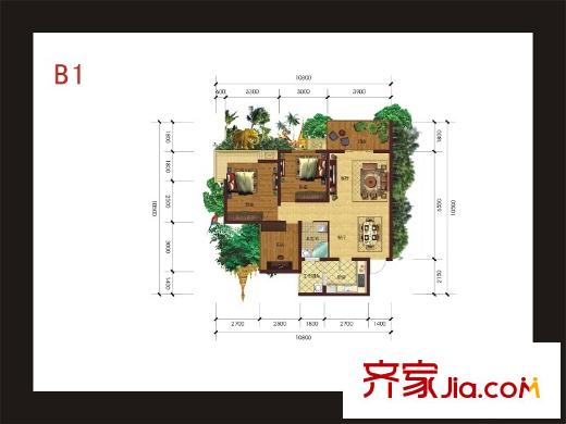 四季金悅一期4號樓標(biāo)準(zhǔn)層B1戶型 2室2廳1衛(wèi)1廚