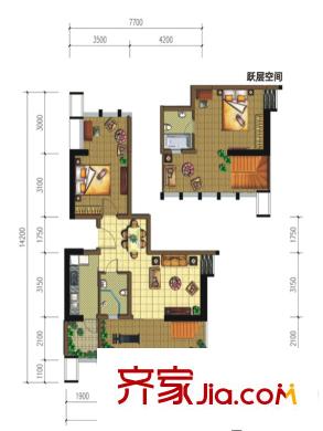 南湖半島一期1號(hào)樓標(biāo)準(zhǔn)層c9-1型戶型（售罄） 1室2廳1衛(wèi)