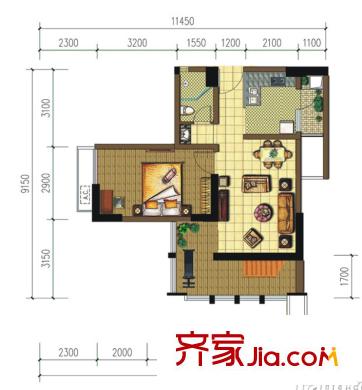 南湖半島一期1號(hào)樓標(biāo)準(zhǔn)層c2-1型戶型（售罄） 1室1廳1衛(wèi)