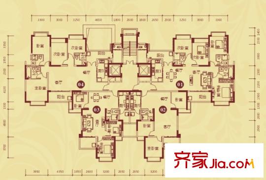 恒大御景半島一期42、53棟標(biāo)準(zhǔn)層戶型（售罄） 5室2廳4衛(wèi)1廚