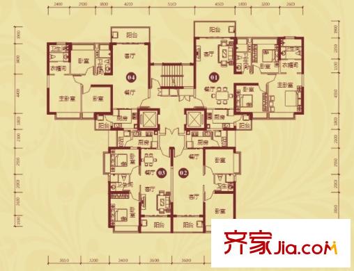 恒大御景半島一期30、33棟標(biāo)準(zhǔn)層戶型 2室2廳1衛(wèi)1廚