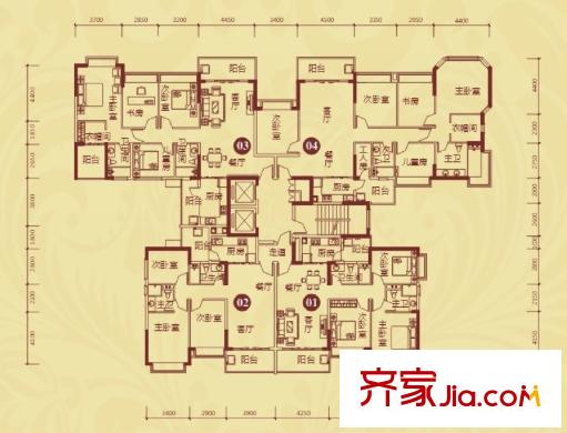 恒大御景半島一期31、34棟標(biāo)準(zhǔn)層戶型 3室2廳1衛(wèi)1廚
