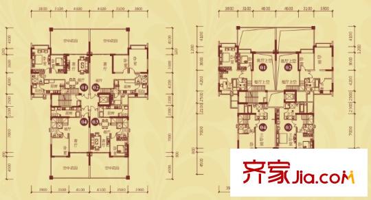 恒大御景半島一期23、26、27、36棟躍層戶型（售罄） 3室2廳3衛(wèi)1廚