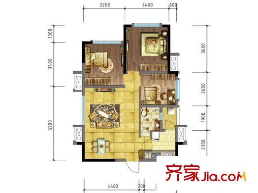 交大歸谷楠岸一期1號(hào)樓標(biāo)準(zhǔn)層B戶型 3室2廳1衛(wèi)1廚