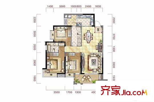 華僑城原岸1期123棟標(biāo)準(zhǔn)層D3戶型 3室2廳2衛(wèi)1廚