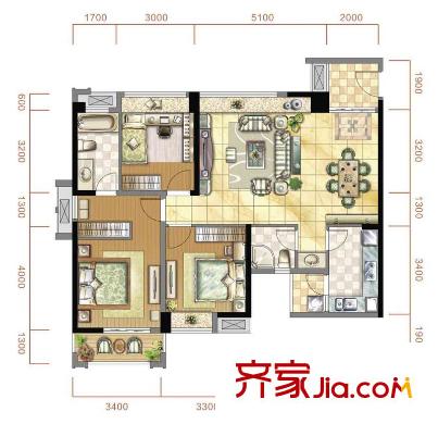 華僑城原岸124-125號樓標(biāo)準(zhǔn)層D2戶型 3室2廳2衛(wèi)1廚