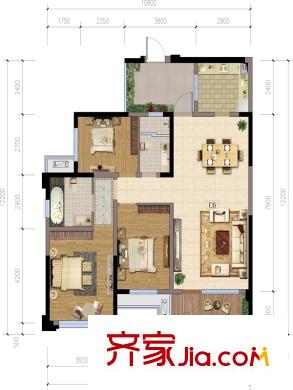 南湖國際中心1、6棟標(biāo)準(zhǔn)層C6戶型 3室2廳2衛(wèi)1廚