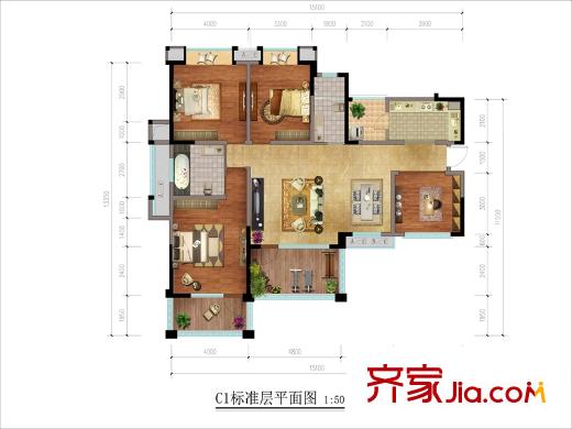 南湖國際中心4、5號樓標(biāo)準(zhǔn)層C1戶型 4室2廳2衛(wèi)1廚