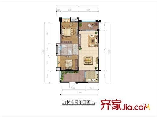南湖國際中心3、4、5棟標(biāo)準(zhǔn)層B1戶型 2室2廳1衛(wèi)1廚