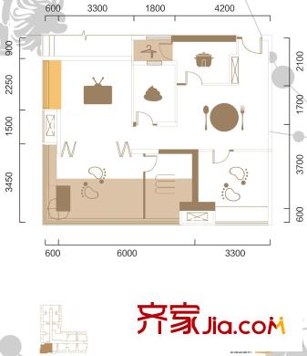 一品CG一期1號樓標(biāo)準(zhǔn)層B3戶型 3室2廳1衛(wèi)1廚