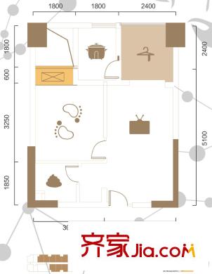 一品CG一期2號(hào)樓標(biāo)準(zhǔn)層C1戶(hù)型 1室1廳1衛(wèi)1廚