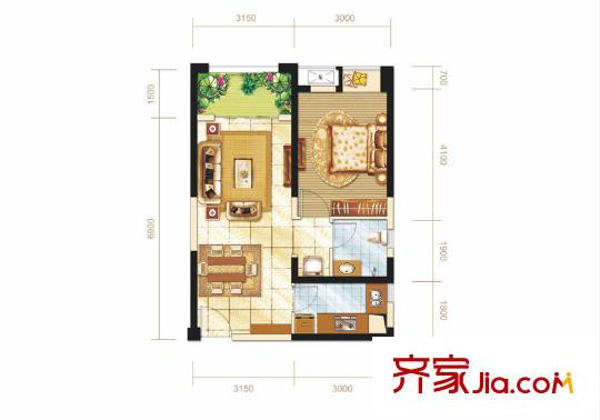 世龍廣場(chǎng)一期3號(hào)樓標(biāo)準(zhǔn)層A3戶型 1室2廳1衛(wèi)1廚