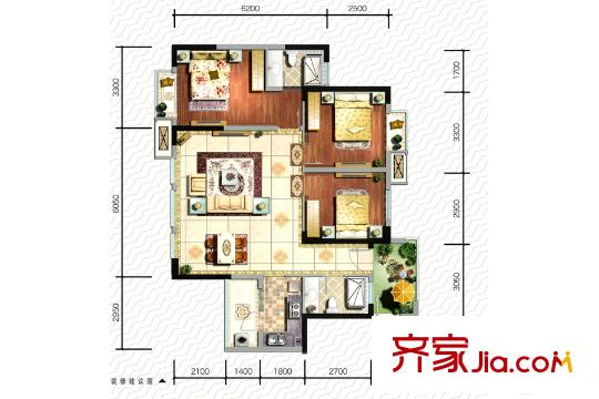 海昌天瀾維肯郡94棟A戶型標(biāo)準(zhǔn)層 3室2廳2衛(wèi)1廚