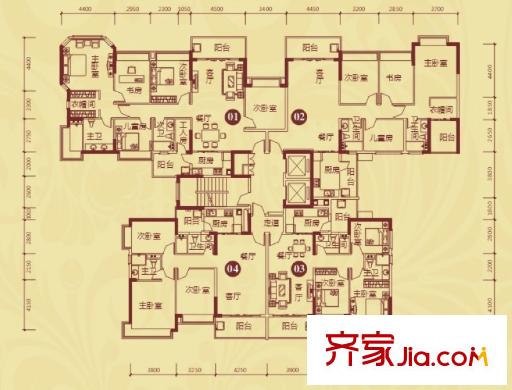 恒大御景半島一期29、32棟標(biāo)準(zhǔn)層戶型 3室2廳2衛(wèi)1廚