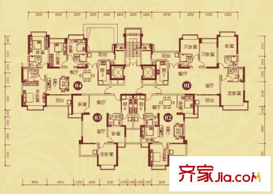 恒大御景半島一期43、54棟標(biāo)準(zhǔn)層戶型（售罄） 3室2廳1衛(wèi)1廚