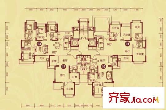 恒大御景半島一期41、52棟標(biāo)準(zhǔn)層戶型 3室2廳1衛(wèi)1廚