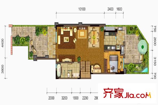 建發(fā)泱墅E1戶型第一層 1室1廳1衛(wèi)1廚