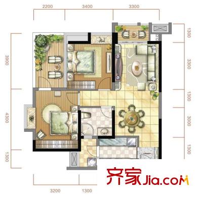 華僑城原岸125號樓標(biāo)準(zhǔn)層D1’戶型售（售罄） 2室2廳1衛(wèi)1廚