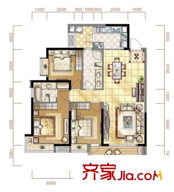 華僑城原岸124-125號樓標(biāo)準(zhǔn)層D3戶型 3室2廳2衛(wèi)1廚