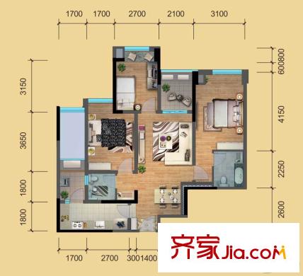 建發(fā)鷺洲國際二期一期2、3號樓標(biāo)準(zhǔn)層B3戶型 3室2廳2衛(wèi)1廚