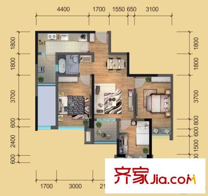 建發(fā)鷺洲國際二期一期2、3號樓標(biāo)準(zhǔn)層B4戶型 3室2廳1衛(wèi)1廚