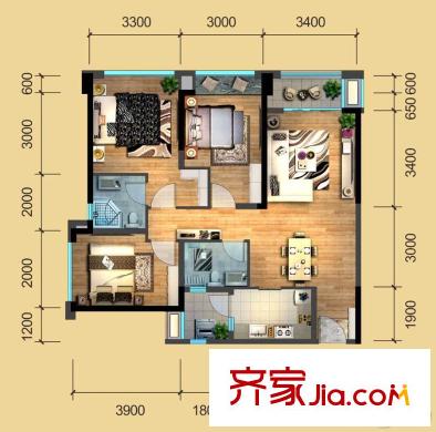 建發(fā)鷺洲國際二期一期2、3號樓標(biāo)準(zhǔn)層B1戶型 3室2廳2衛(wèi)1廚