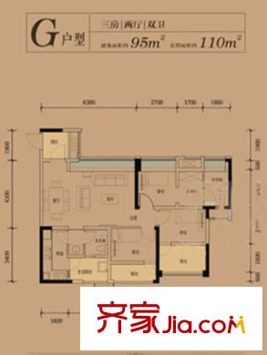 保利林語溪一期16棟標(biāo)準(zhǔn)層G戶型  3室2廳2衛(wèi)1廚