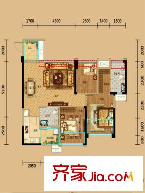 保利林語溪一期9棟標(biāo)準(zhǔn)層F戶型 3室2廳2衛(wèi)1廚