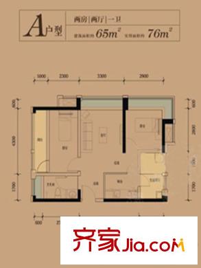 保利林語溪一期16棟標(biāo)準(zhǔn)層A戶型  2室2廳1衛(wèi)1廚