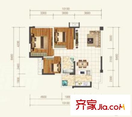 友盛上都1-5號(hào)樓標(biāo)準(zhǔn)層A1戶型 3室2廳1衛(wèi)1廚