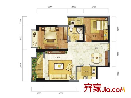 東方希望天祥廣場天薈一期3號樓標(biāo)準(zhǔn)層B1-8戶型圖【售罄】 2室2廳1衛(wèi)1廚