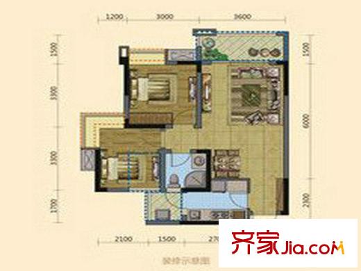 東湖郡一期1號(hào)樓標(biāo)準(zhǔn)層A1戶型 2室2廳1衛(wèi)1廚