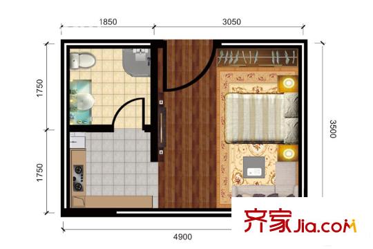 清鳳時代城4棟標準層H’戶型 1室1廳1衛(wèi)1廚